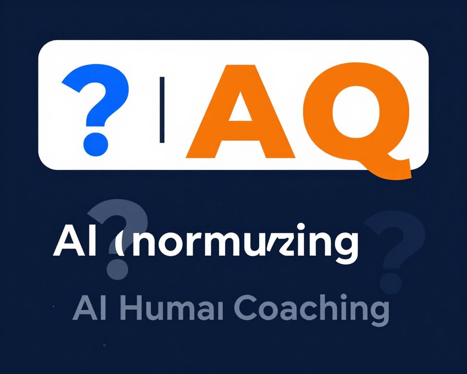 FAQ section header with question mark icons representing common questions about AI life coach versus human coach comparison