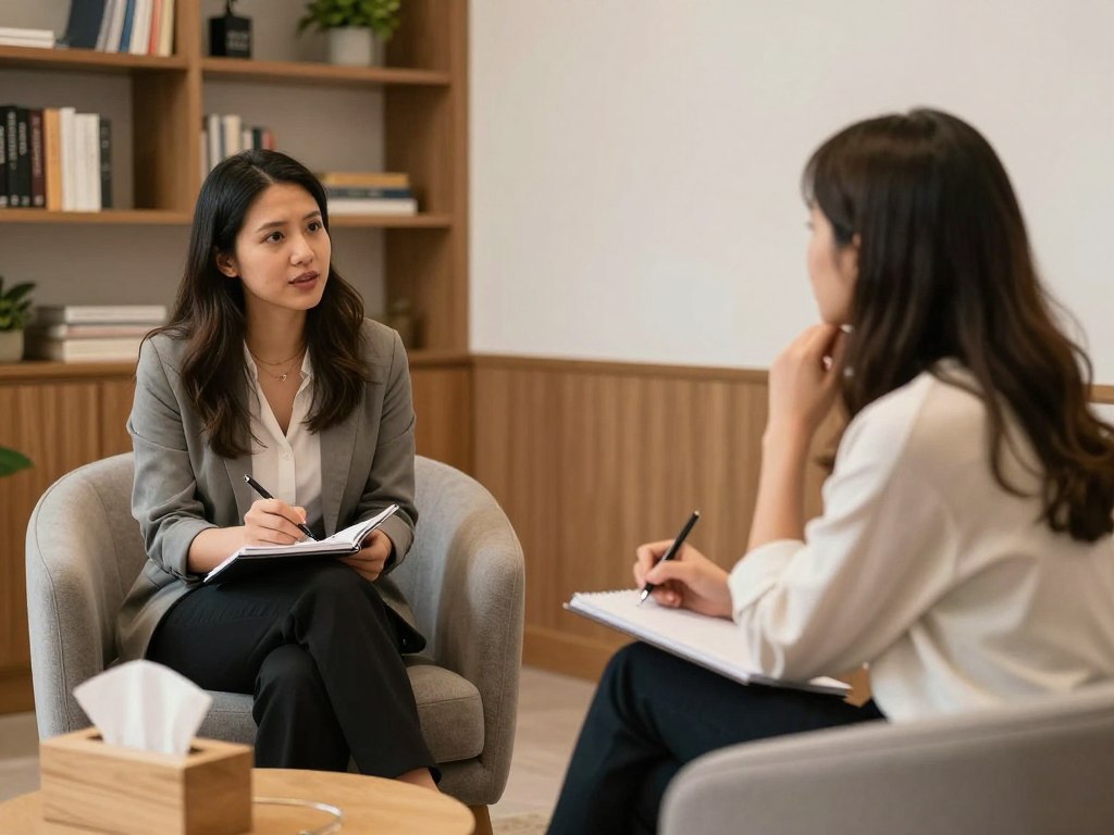 Professional human life coach having intensive one-on-one session with client working through complex personal challenges