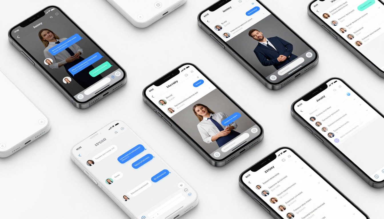 Multiple smartphone screens showing different AI coach conversation examples