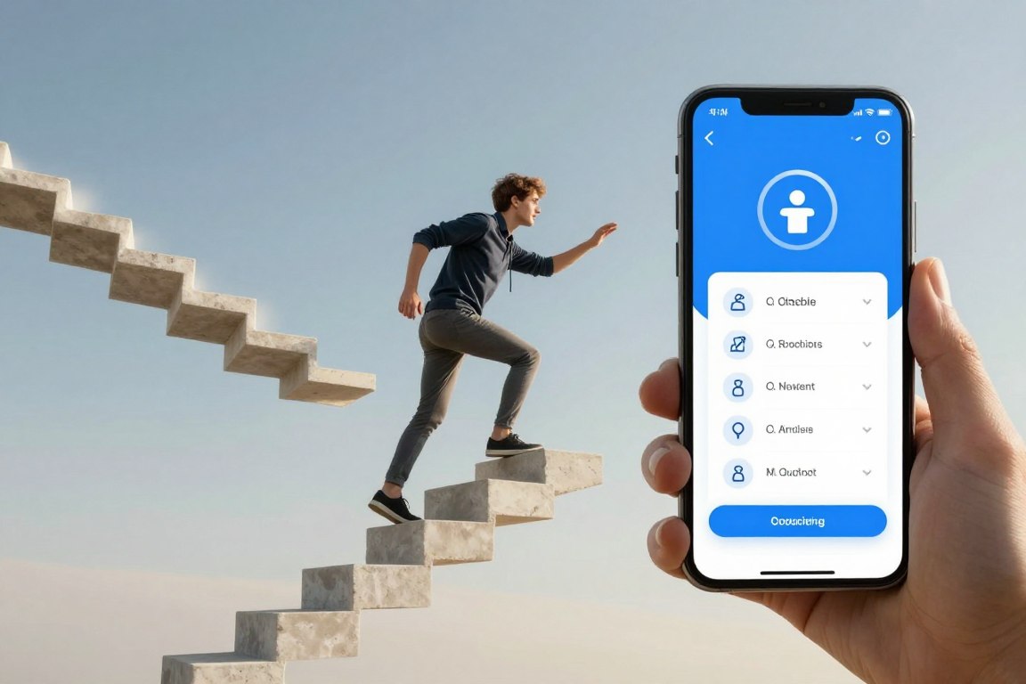 Person overcoming obstacles in goal setting journey with AI coach support